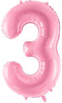 PartyDeco S. r. o 3. szám, fólia lufi, 86 cm, rózsaszín