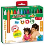  Creioane cerate, cutie carton, 12 culori/set, ALPINO Baby