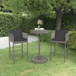 vidaXL Set mobilier bar de grădină, cu perne, 3 piese, gri, poliratan (3094773) - vidaxl