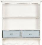 Clayre & Eef Etajera suspendabila cu 2 polite 2 sertare 4 agatatori din lemn alb albastru 56 cm x 13 cm x 60 h (5H0465) Raft