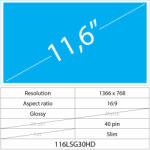 Notebook LCD 11.6 LCD Slim Fényes 40 pin HD, Glossy