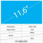 Notebook LCD 11.6 LCD Slim Matt 30 pin HD, Matte