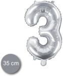 PartyDeco S. r. o 3. szám, fólia lufi, 35 cm, ezüst