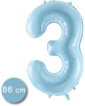 PartyDeco S. r. o 3. szám, fólia lufi, 86 cm, világos kék