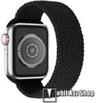  Okosóra szíj - fonott szövet körpánt - FEKETE - L-es méret, sztreccses 160mm-240mm-ig nyúlik - Apple Watch Series 1/2/3 42mm / 4/5/6/SE 44mm / 7/8 45mm / 10 46mm / Ultra / Ultra 2 49mm
