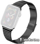  Fém okosóra szíj - FEKETE - rozsdamentes acél, keskenyedő kivitel, állítható, 75mm + 120mm - Apple Watch Series 1/2/3 38mm / 4/5/6/SE 40mm / 7/8/9 41mm / 10 42mm