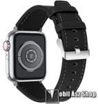  Okosóra szíj - FEKETE - valódi bőr, 130mm + 90mm hosszú - Apple Watch Series 1/2/3 38mm / 4/5/6/SE 40mm / 7/8/9 41mm / 10 42mm