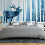 Artgeist Öntapadó fotótapéta - Deer in the Snow (Blue) 147x105