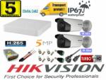 Hikvision Sistem supraveghere video Hikvision 2 camere 5MP Turbo HD IR 80M cu DVR Hikvision 4 canale full accesorii cablu coaxial (201901014489) - rovision