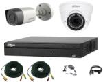 Dahua Sistem supraveghere video profesional Dahua HDCVI mixt, 2 camere 2MP IR Smart 20m cu DVR DAHUA 4 canale, accesorii, live internet (201903000151) - rovision