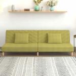 vidaXL Canapea extensibilă cu 2 locuri, 2 perne, verde, textil (337599) Canapea