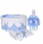  Set elegant trusou botez si cutie trusou cu lumanare personalizata cu nume Baiat, decor dantela Bleu Denikos® 940 NKO5369 (NKO5369)