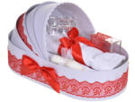 Trusou de botez complet in landou cu decor dantela rosie pentru Fete Denikos® 829 NKO5258 (NKO5258)