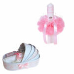  Set Trusou de botez Fetite in cutie landou si lumanare glob cu ingeras cu decor roz Denikos® 159 - NKO1714 (NKO1714)