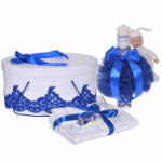  Trusou de botez cu lumanare personalizata cu nume Baiat plus cutie trusou cu decor Albastru cu iepuras Denikos® 948 - NKO5377 (NKO5377)