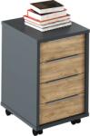 Mobikon Noptiera, 4 sertare, din mdf grafit stejar artisan, Rioma, 43x48x67 cm (0000281236)