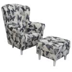 Mobikon Set fotoliu cu taburet tapiterie textil imprimeu fluturi Astrid 86x72x105 cm (0000108684)