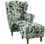 Mobikon Set fotoliu cu taburet tapiterie textil model frunze verzi Astrid 86x72x105 cm (0000149732)