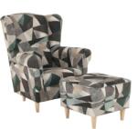 Mobikon Set fotoliu cu taburet, tapiterie textil maro verde, Astrid, 86x72x105 cm (0000211110)