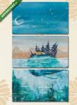  Többrészes Vászonkép, Premium Kollekció: Északi sziget egy bálna hátán, vízfesték stílusban(125x70 cm, L01)