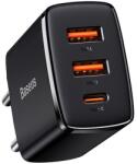 Baseus kompakt gyorstöltő, 2xUSB, USB-C, PD, 3A, 30 W (fekete) - media-shop