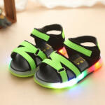 Superbebeshoes Sandale negre cu barete verde neon