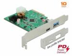 Delock PCI Express x4 kártya 1 db külső C -típusú USB aljzathoz, PD funkcióval + 1 db külső A-típusú (89001)