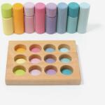 Grimm’s Spiel und Holz Design Set de sortare cu cilindri si placuta pentru sortare, pastel (10574)