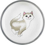 TRIXIE castron din ceramică gri-alb cu motiv de pisică zâmbitoare (0.3 l, 15 cm)