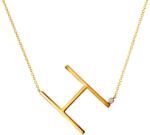 SAVICKI Colier literă H din argint placat cu aur cu safir alb 0.04 ct 45 cm