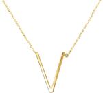 SAVICKI Colier literă V din argint placat cu aur cu safir alb 0.05 ct 45 cm