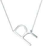 SAVICKI Colier literă R din argint cu safir alb 0.05 ct 45 cm