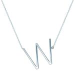 SAVICKI Colier literă W din argint cu safir alb 0.05 ct 45 cm