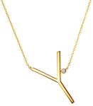 SAVICKI Colier literă Y din argint placat cu aur cu safir alb 0.04 ct 45 cm