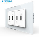 LIVOLO Priza cvadrupla USB, 4M, cu rama sticla Livolo (VL-4FCUS-1WP-P9E)