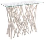 Bizzotto Consola lemn alb patinat cu blat sticla Sahel 100 cm x 40 cm x 80 h (0680405)