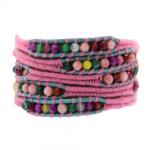  Bratara 5 wrap Agata Mixt rotund fatetat 4 mm cu snur roz si albastru