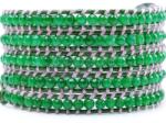  Bratara 5 wrap Agata rotund fatetat 4 mm cu snur verde