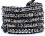  Bratara 5 wrap Jasp Dalmatian Rotund 4 mm pe Snur Negru