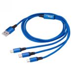 Akyga Cablu USB la micro USB/USB type C/Lightning brodat 1.2m Albastru AK-USB-27 (AK-USB-27)