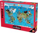 Anatolian - Puzzle Harta lumii desenate - 260 piese Puzzle