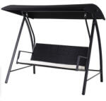 AOSOM Hintaágy 3 személyes polirattan kerti ülőgarnitúra fekete 198x124x179 cm