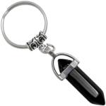  Breloc Obsidian Negru, piatra concentrării și eliberării energiilor negative, metal solid argintiu, 6 cm