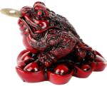  Broasca norocoasa Feng Shui, pe soclu de monede si pepite, statueta piatra 9 cm rosu