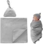 Kidizi Set paturica si caciulita din bumbac pentru nou-nascut Kidizi, Grey (5949221107691) Lenjerii de pat bebelusi‎, patura bebelusi