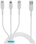  Kábel: BWOO X173 - 3in1 kábel - (USB - Lightning / Type-C / MicroUSB) fehér kábel 3A, 1 m