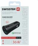 SWISSTEN Autós töltő Swissten Power Delivery USB-C + Qualcomm 3.0 támogatással, 36W, matt fekete (20111660)