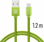 SWISSTEN textil adatkábel USB-C konnektorral, gyorstöltés támogatással, zöld (71521207)