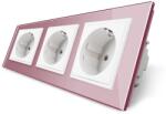LIVOLO Priza tripla Livolo cu rama din sticla - culoare roz