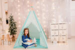 Maradalia Set cort de joaca, gold stars teepee mint, 110 x 110, salteluta, 2 pernite si kit fixare